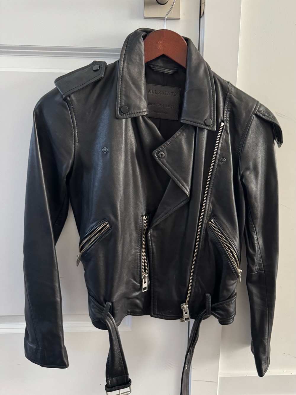 All Saints Women’s Balfern Black Leather Biker Jacket - size 0